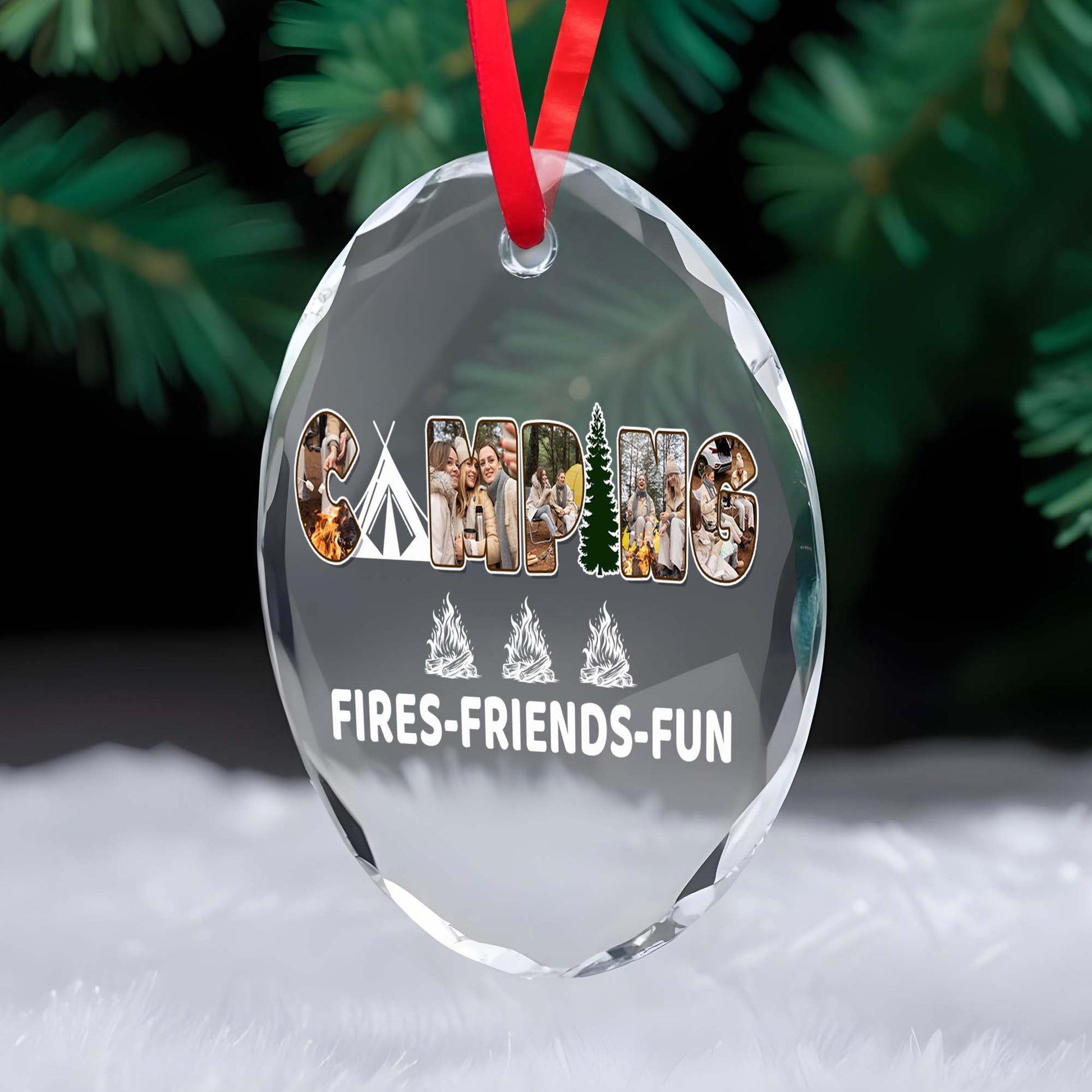 Camping Fires Friends Fun Circle Glass Ornament