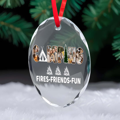 Camping Fires Friends Fun Circle Glass Ornament