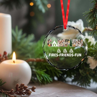 Camping Fires Friends Fun Circle Glass Ornament
