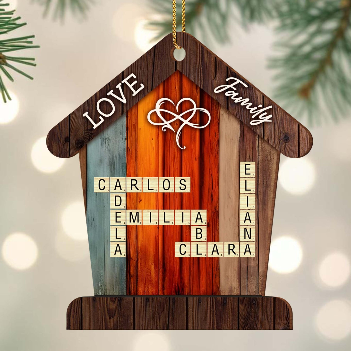 Love and Family Wooden House Ornament