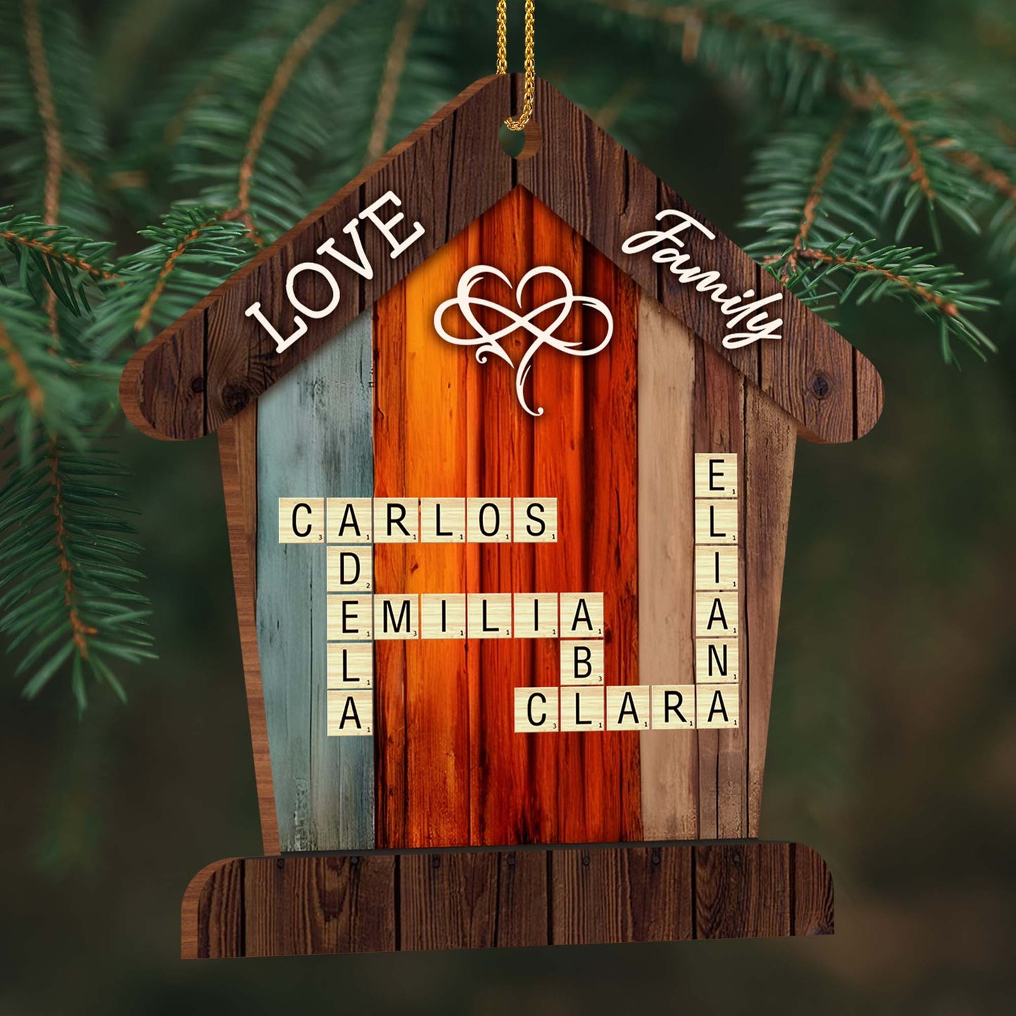 Love and Family Wooden House Ornament