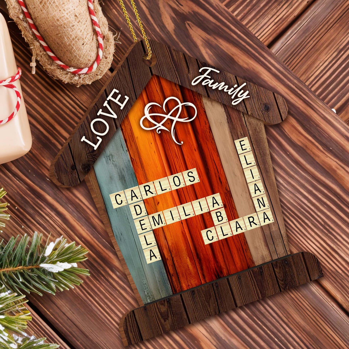 Love and Family Wooden House Ornament