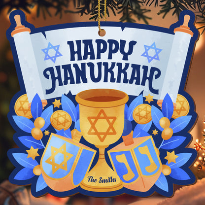 Happy Hanukkah Scroll and Menorah Design