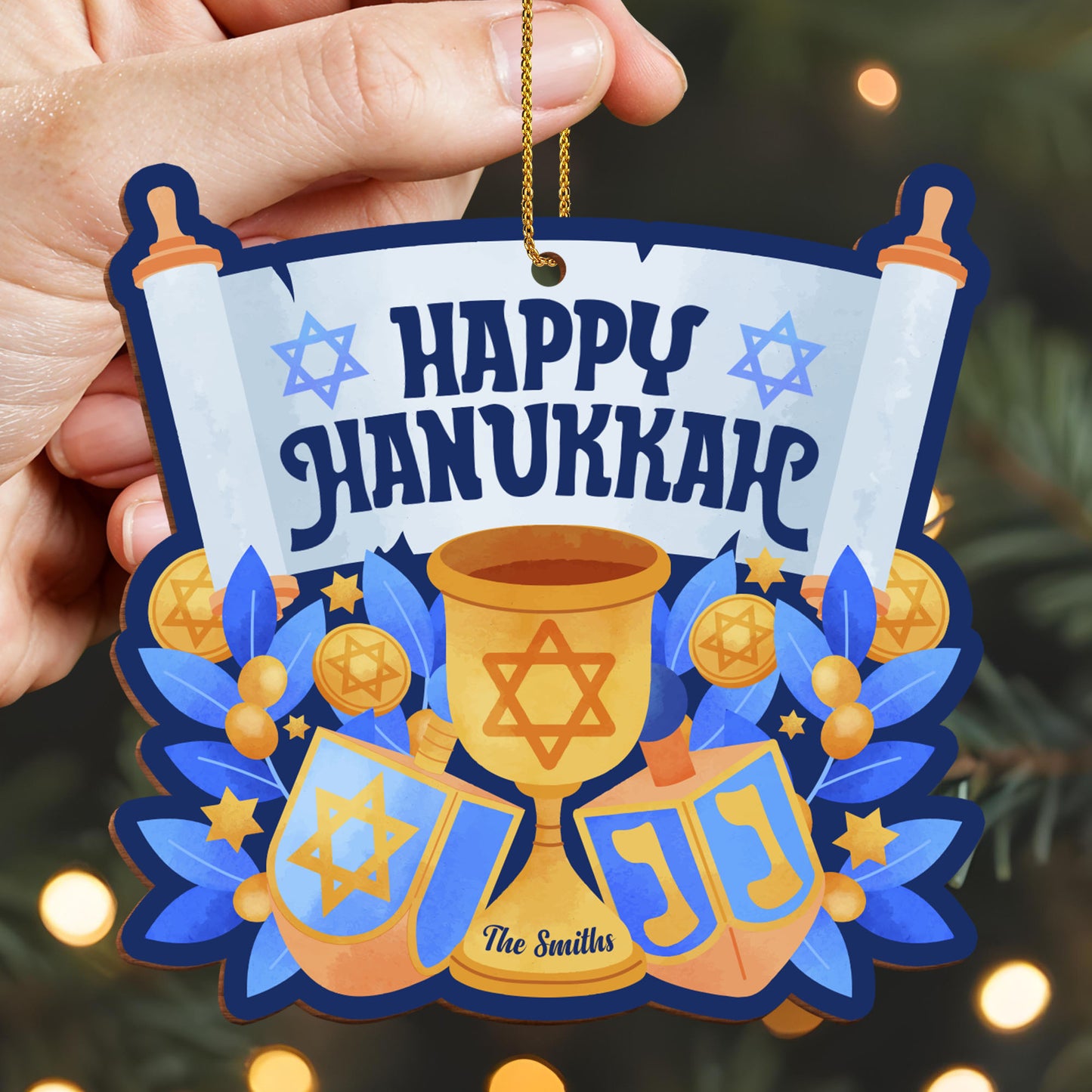 Happy Hanukkah Scroll and Menorah Design
