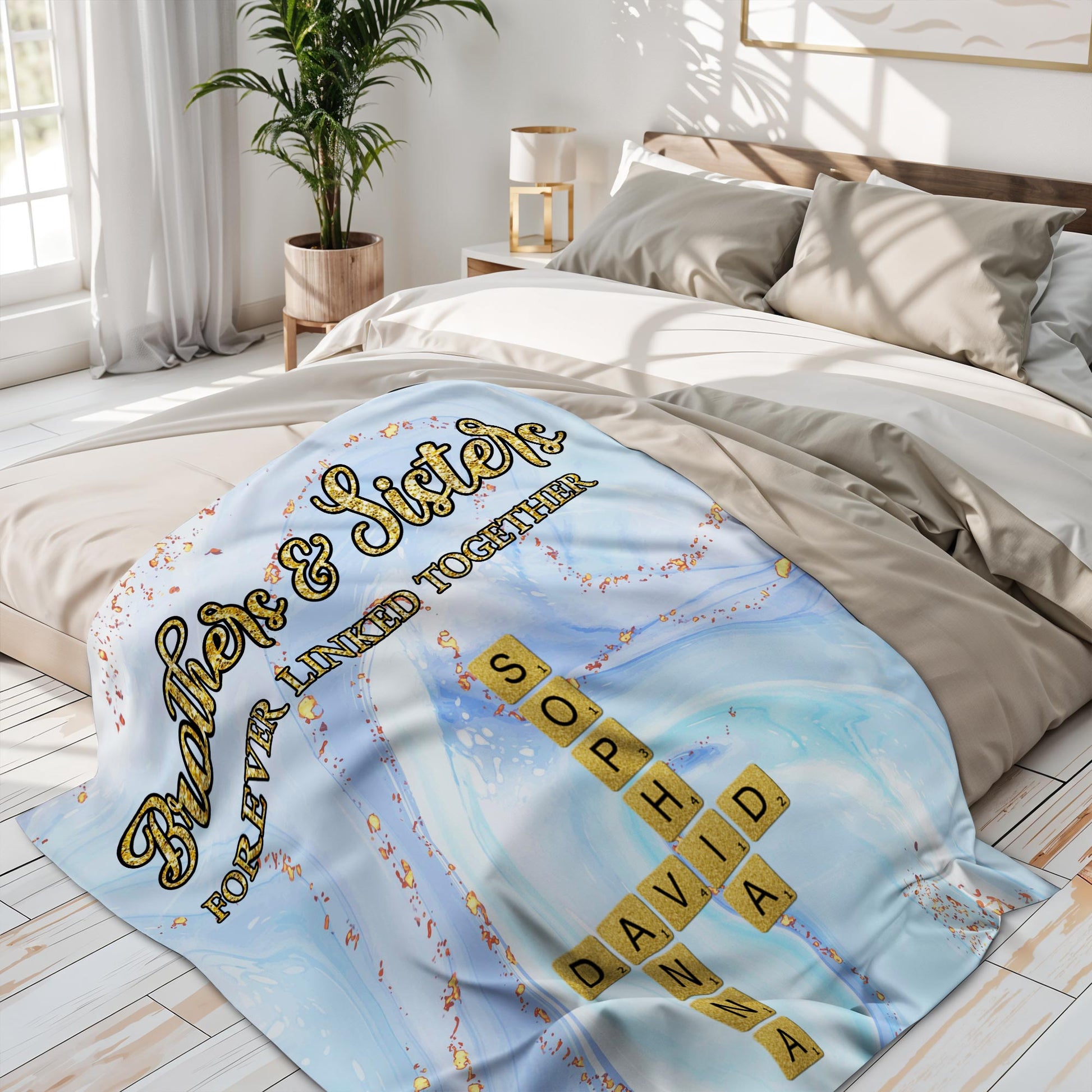 Brothers & Sisters Forever Linked Together With Scrabble Design