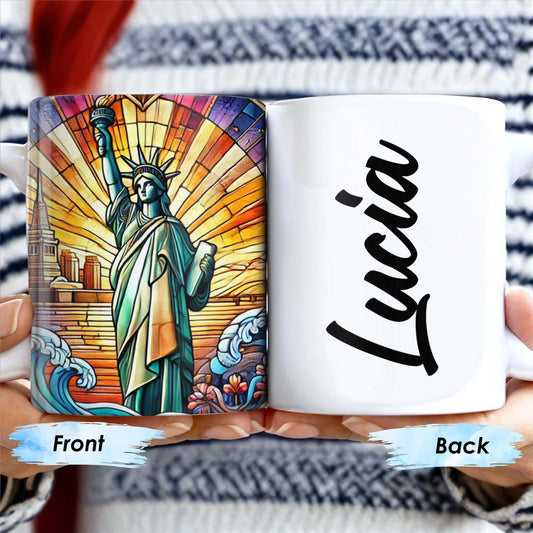 United In Liberty And Justice Statue Of Liberty Design - Personalized Custom Coffee Mug - FAM239_MG