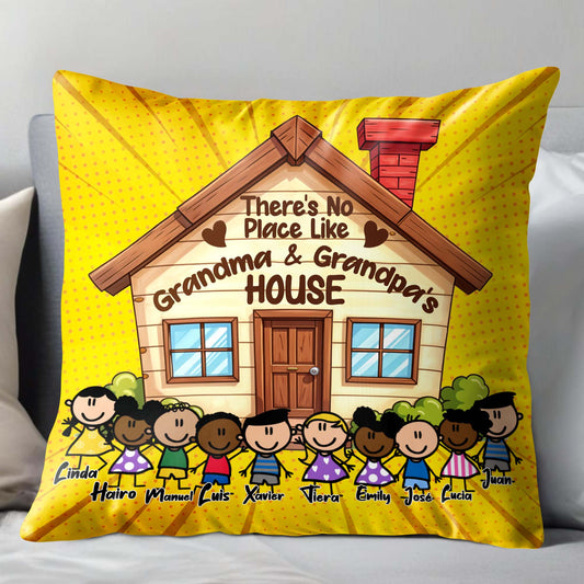 No Place Like Grandma And Grandpa's House Pillow with Cute Cartoon Children