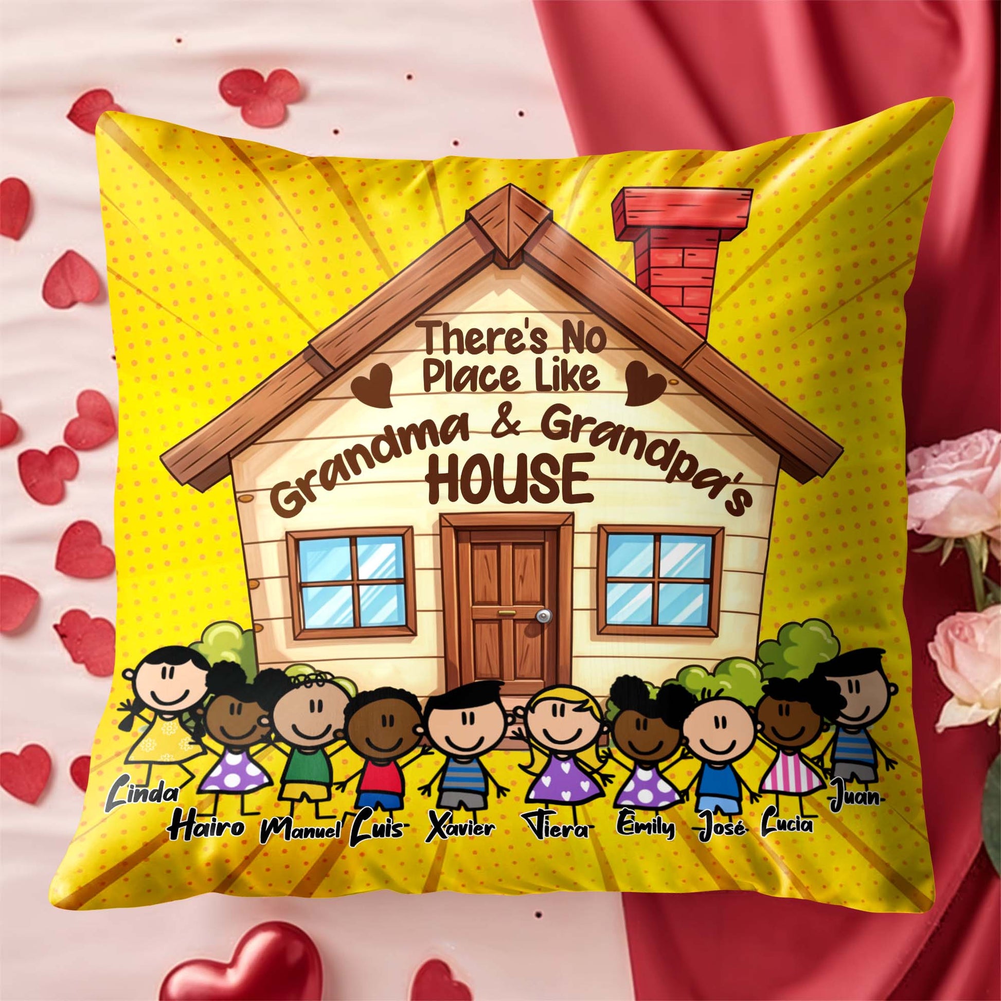 No Place Like Grandma And Grandpa's House Pillow with Cute Cartoon Children