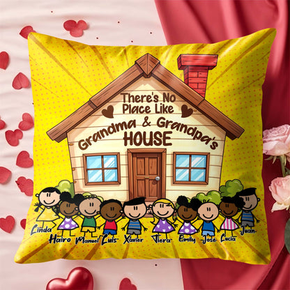 No Place Like Grandma And Grandpa's House Pillow with Cute Cartoon Children