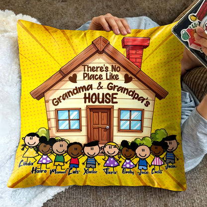 No Place Like Grandma And Grandpa's House Pillow with Cute Cartoon Children