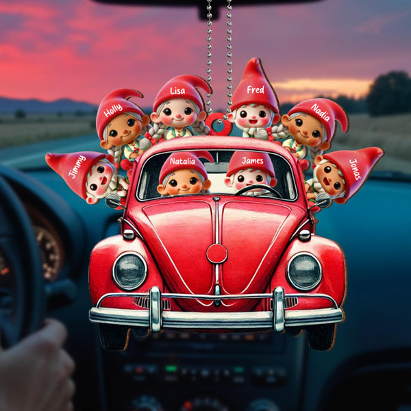 Cruising Elves, Adventure Awaits In A Classic Car - Personalized Custom Wood Ornament, Car Hanging Ornament - FAM263_WCA