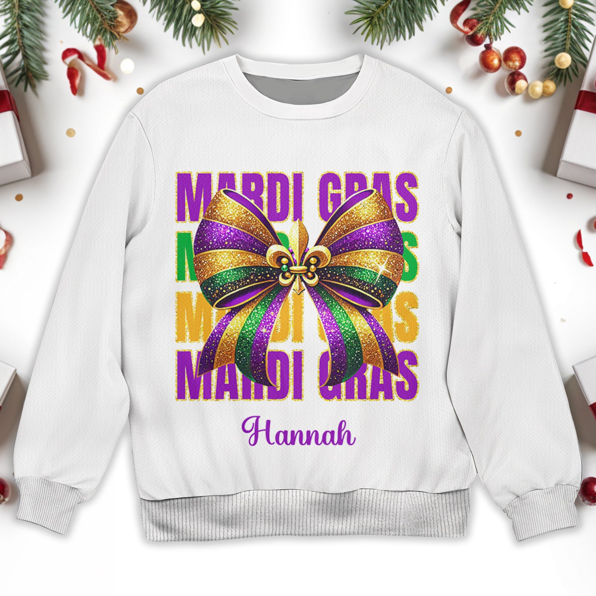 Celebrate Mardi Gras With Festive Bow Sweatshirt