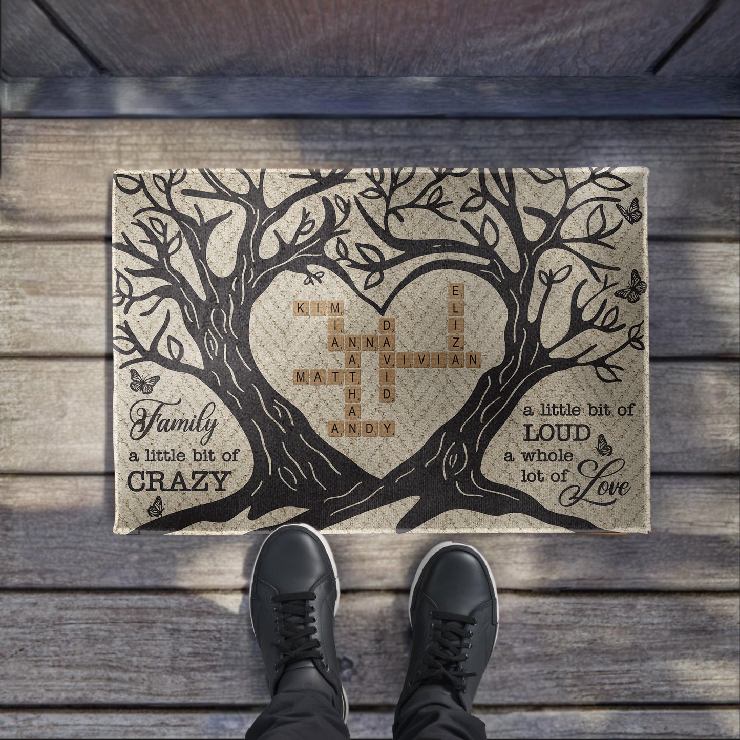 Family A Little Bit of Crazy Loud & Whole Lot of Love Tree Design - Personalized Custom Doormat - FAM269_DRM