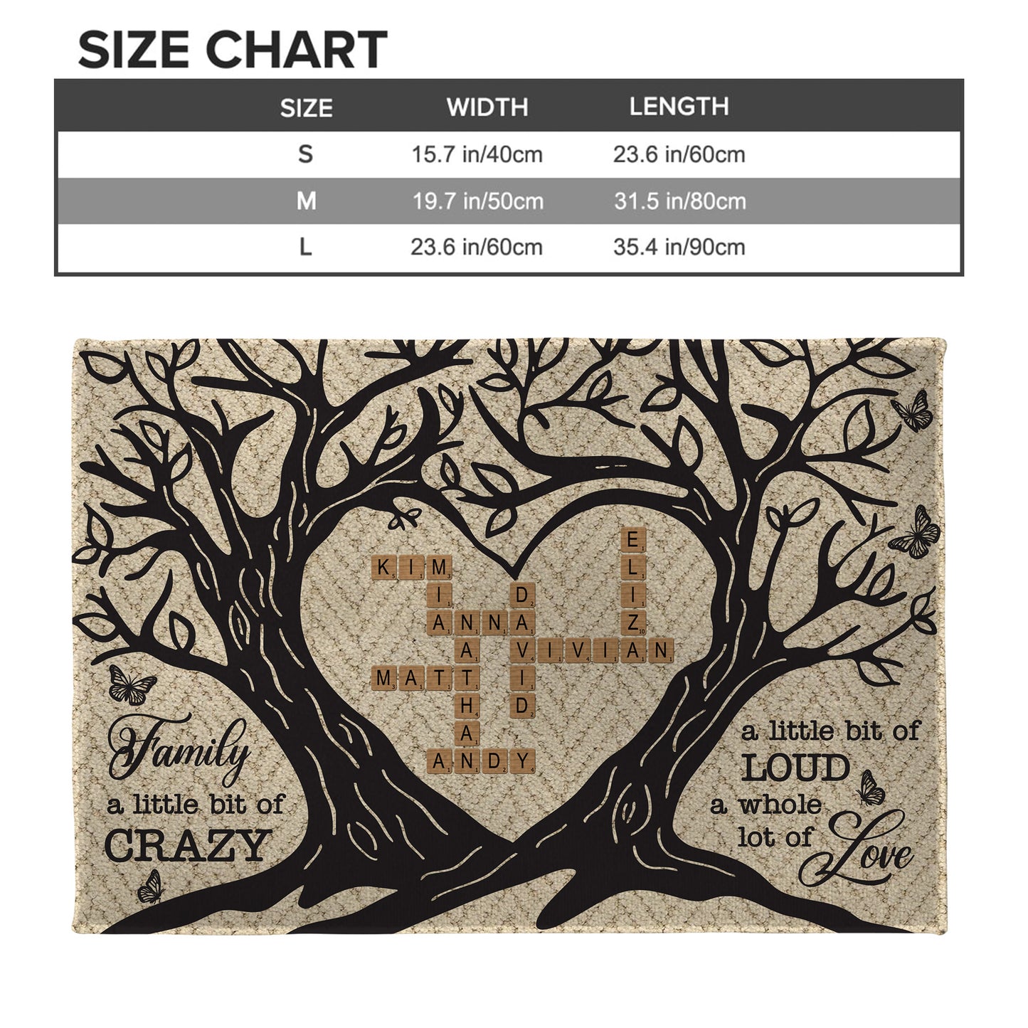 Family A Little Bit of Crazy Loud & Whole Lot of Love Tree Design - Personalized Custom Doormat - FAM269_DRM