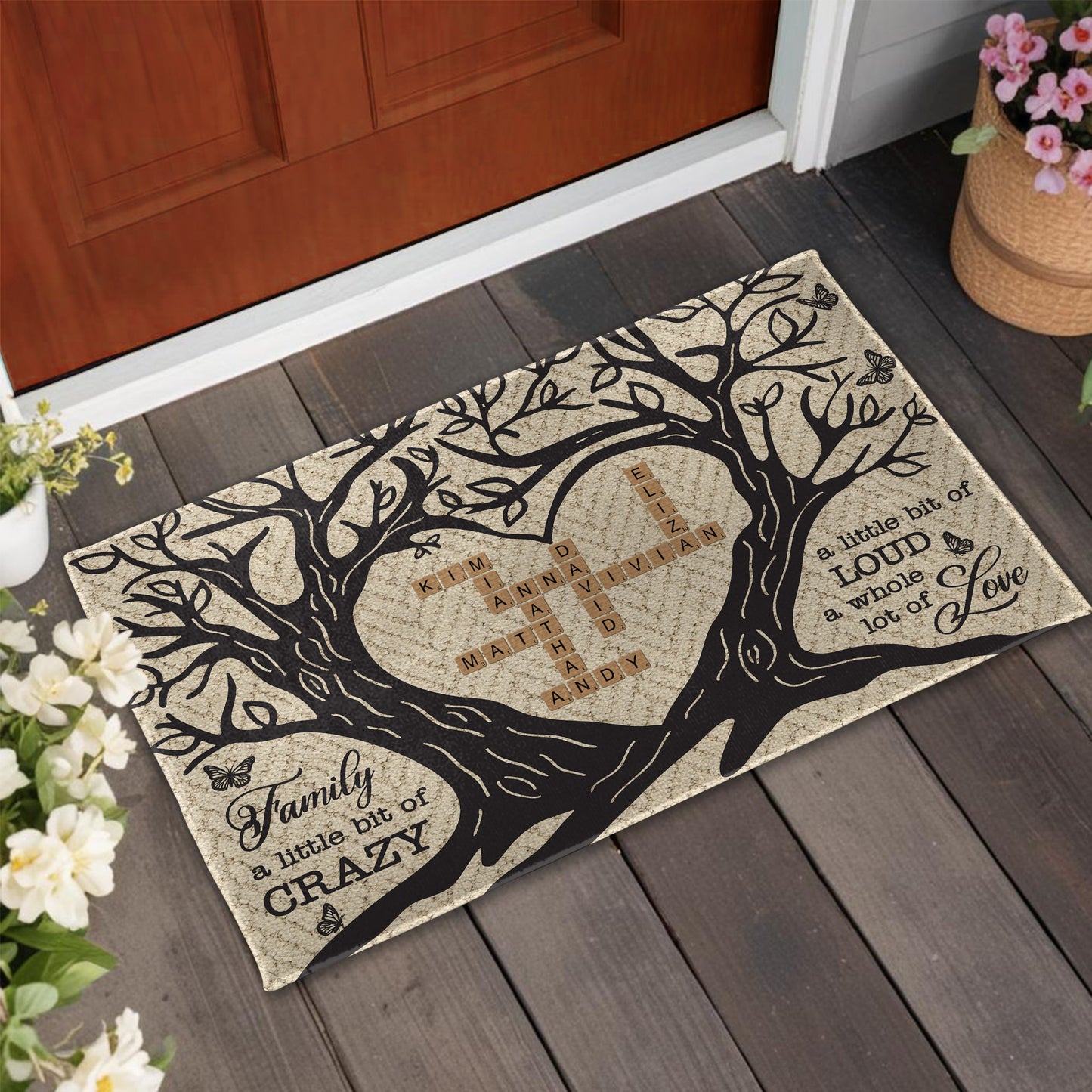 Family A Little Bit of Crazy Loud & Whole Lot of Love Tree Design - Personalized Custom Doormat - FAM269_DRM