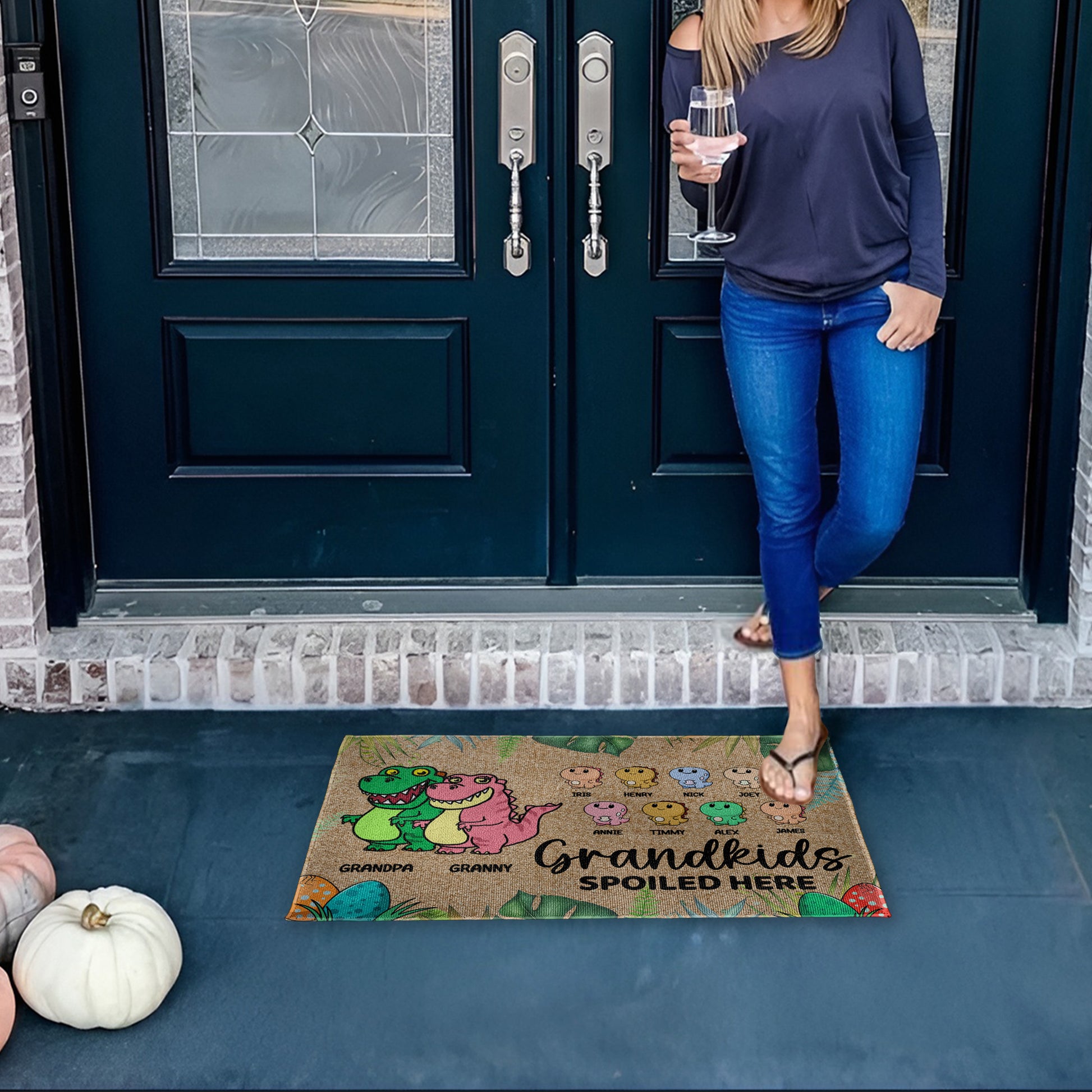Grandkids Spoiled Here Dinosaur Theme Doormat