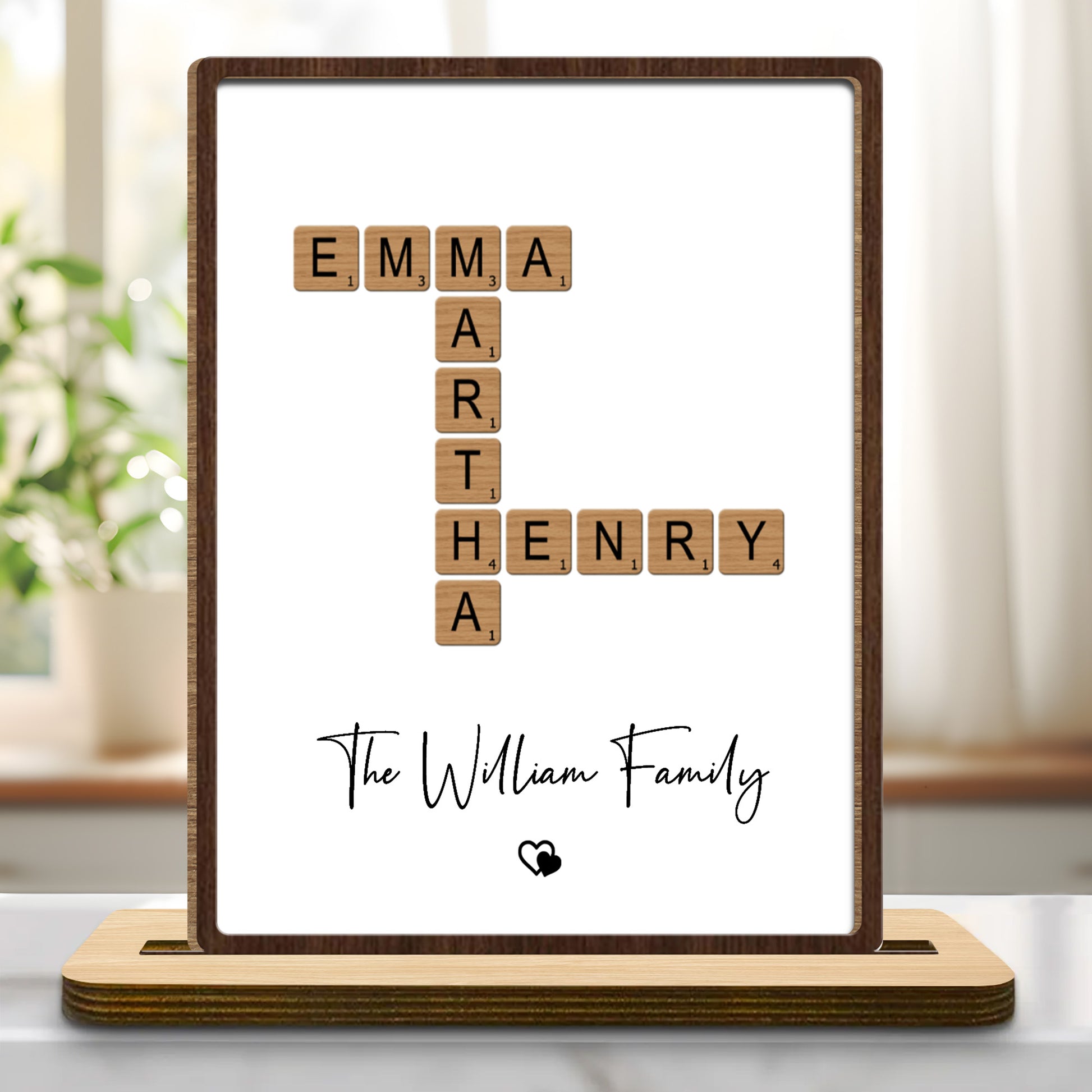 The William Family With Scrabble Tiles and Heart Design