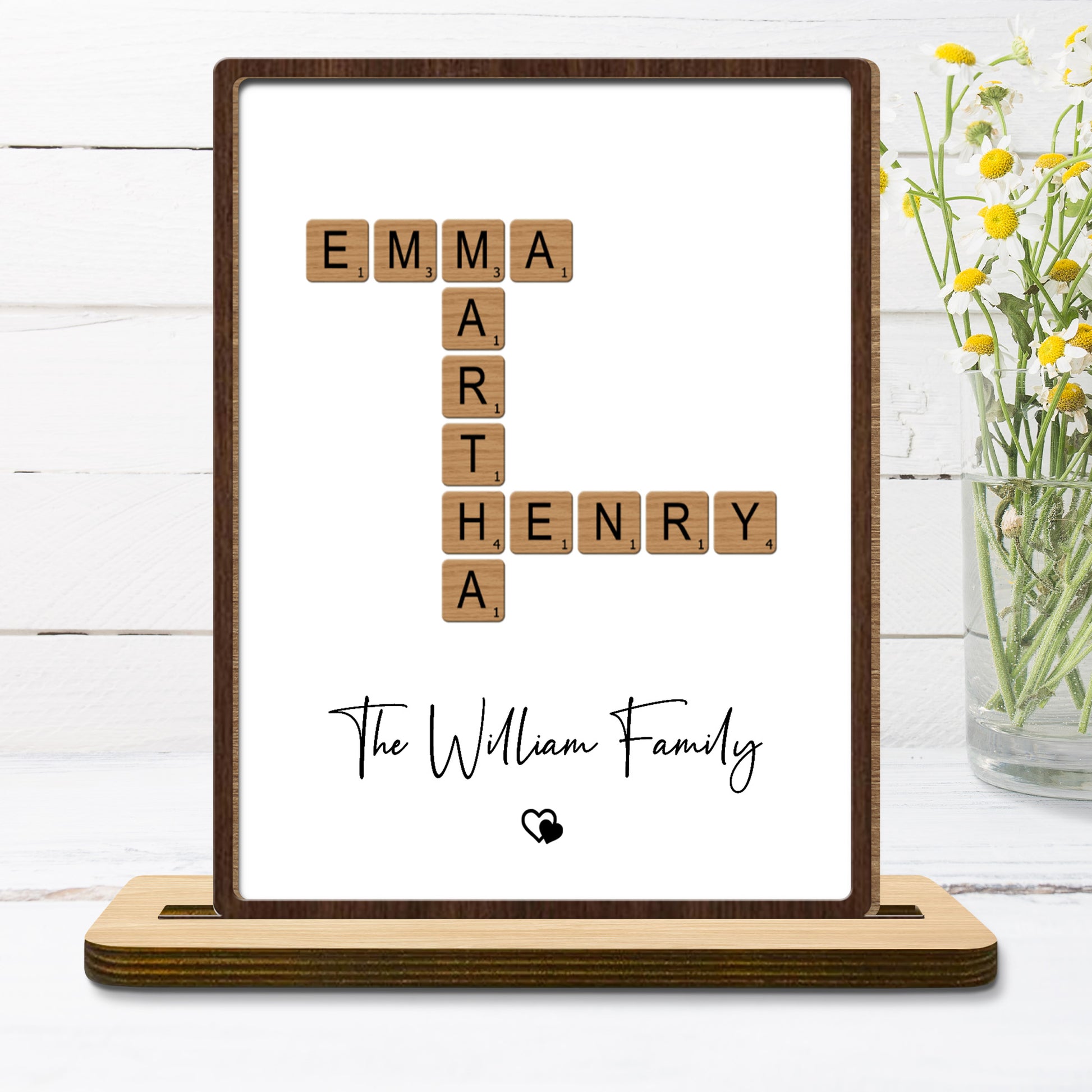 The William Family With Scrabble Tiles and Heart Design