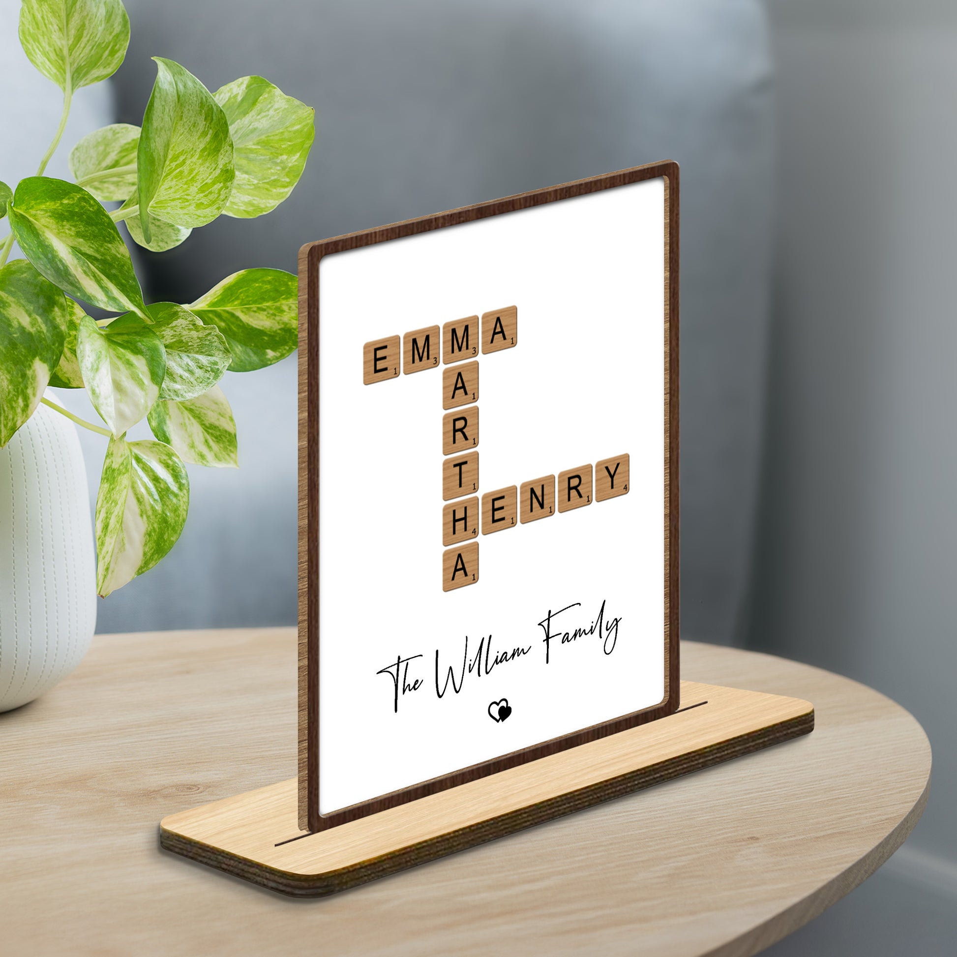 The William Family With Scrabble Tiles and Heart Design