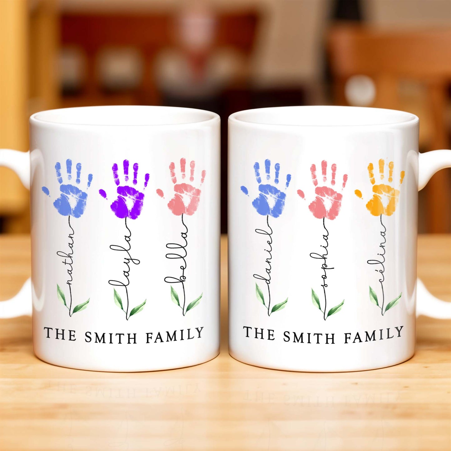 The Smith Family, Handprints and Leaves - Personalized Custom Coffee Mug - FAM310_MG