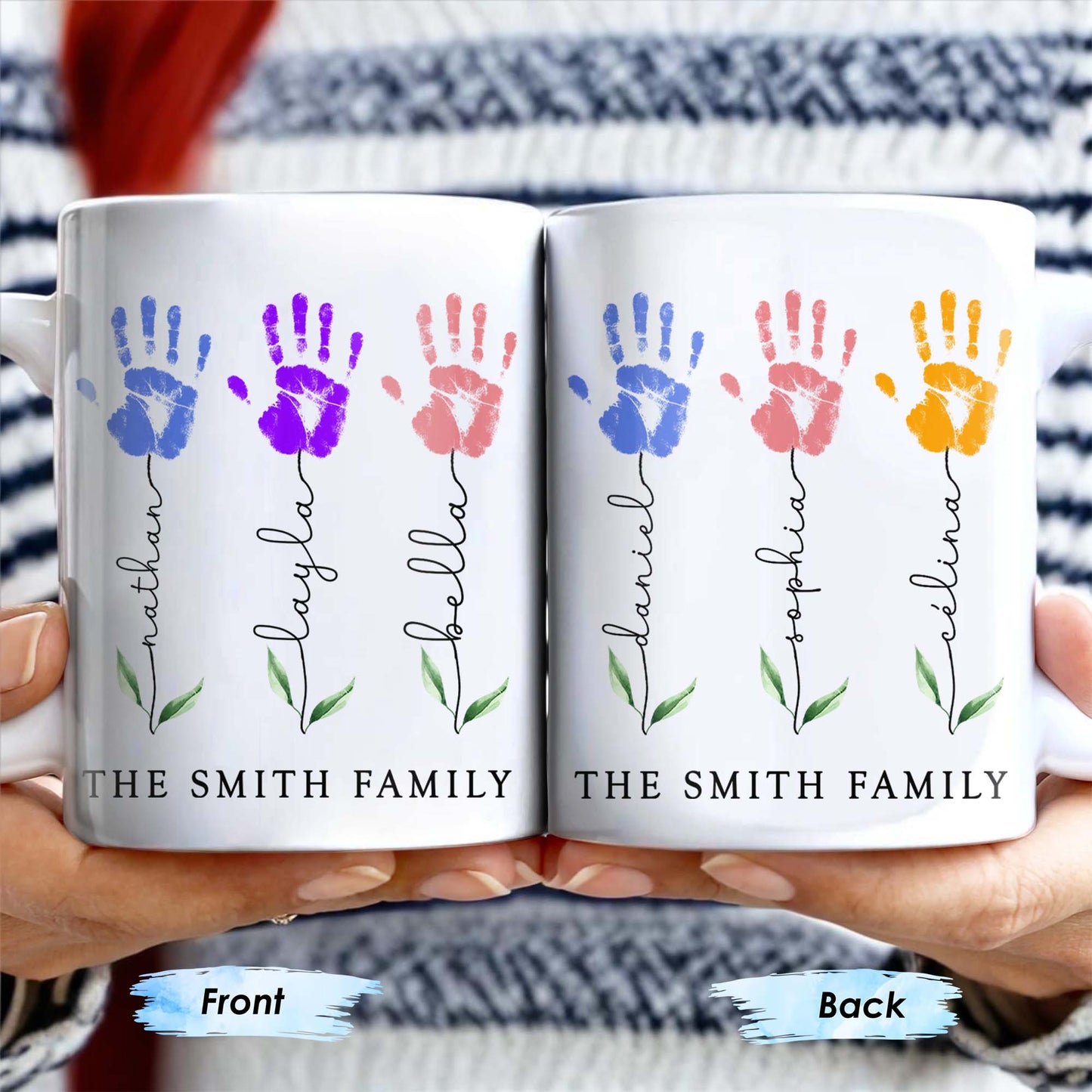 The Smith Family, Handprints and Leaves - Personalized Custom Coffee Mug - FAM310_MG