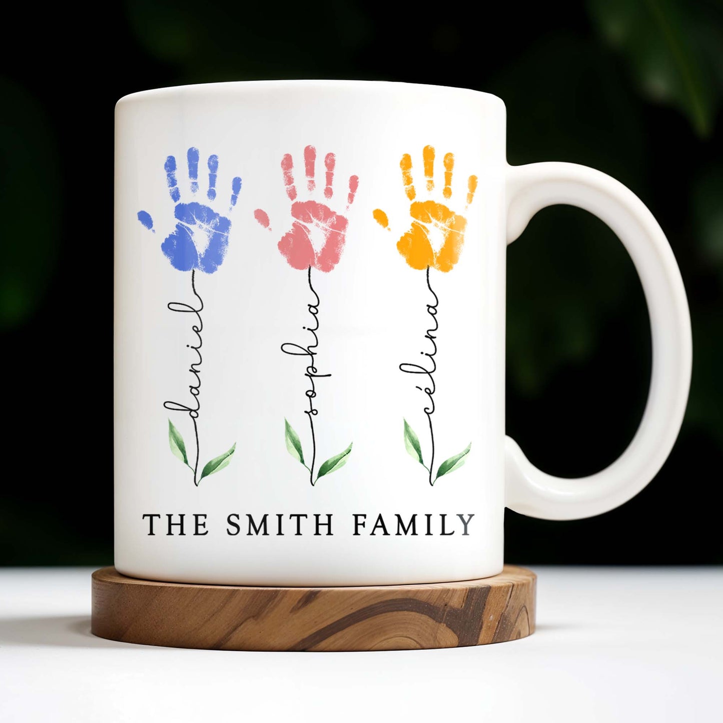 The Smith Family, Handprints and Leaves - Personalized Custom Coffee Mug - FAM310_MG