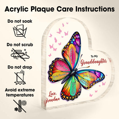"You Are Special, Unique, Loved": Butterfly Plaque for Granddaughter - To My Granddaughter, You're Special, Butterfly and Small Hearts