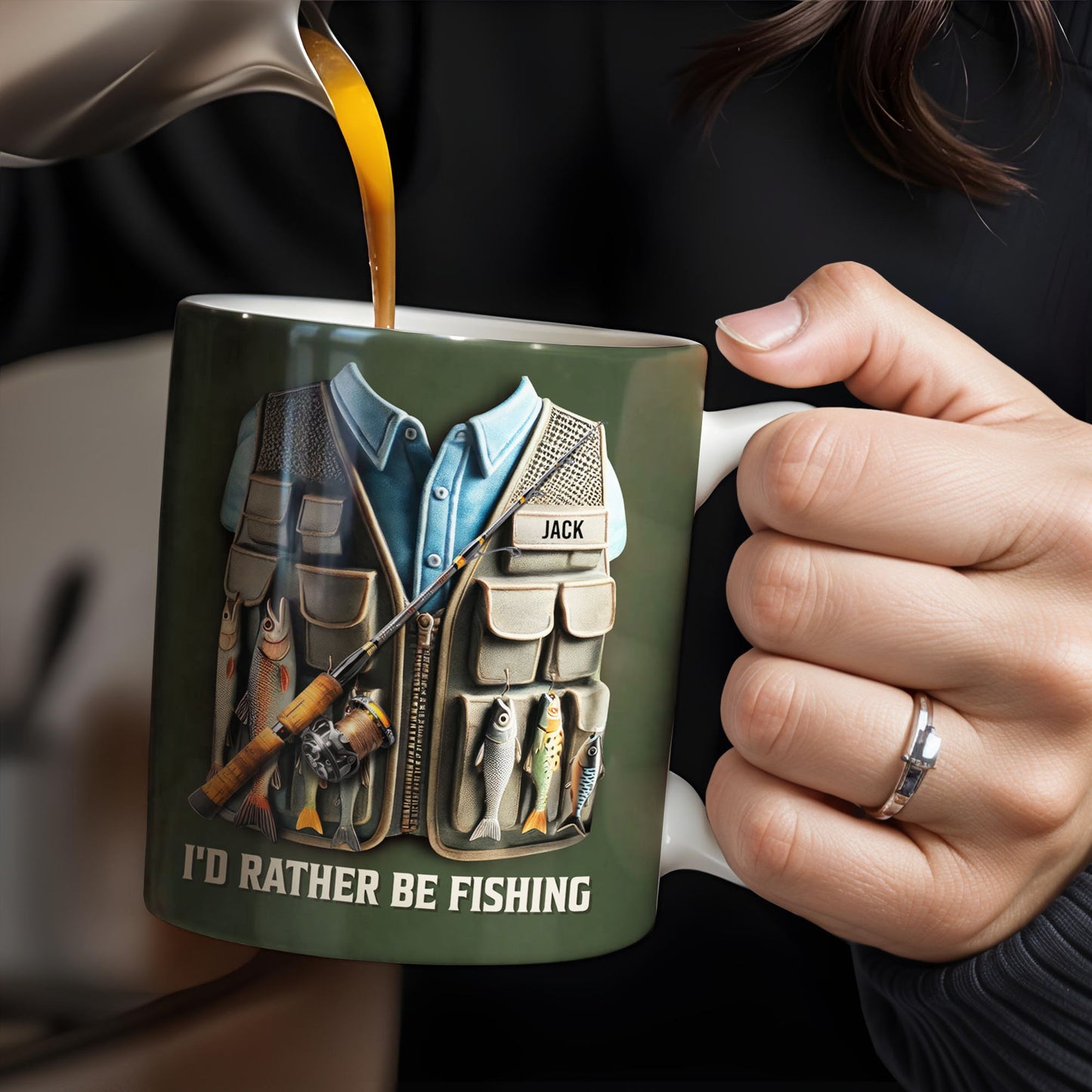 I'd Rather Be Fishing, Fishing Gear and Fish Design - Personalized Custom Coffee Mug - FAM319_MG