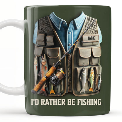 I'd Rather Be Fishing, Fishing Gear and Fish Design - Personalized Custom Coffee Mug - FAM319_MG