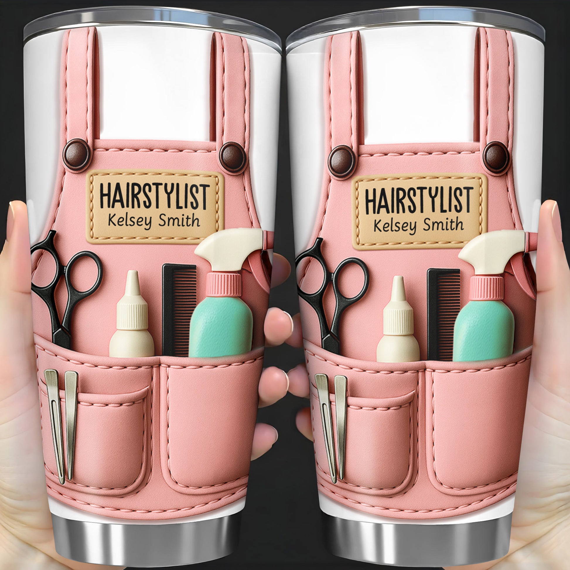 Personalized Tumbler For Hairstylists With Scissors And Hairbrush