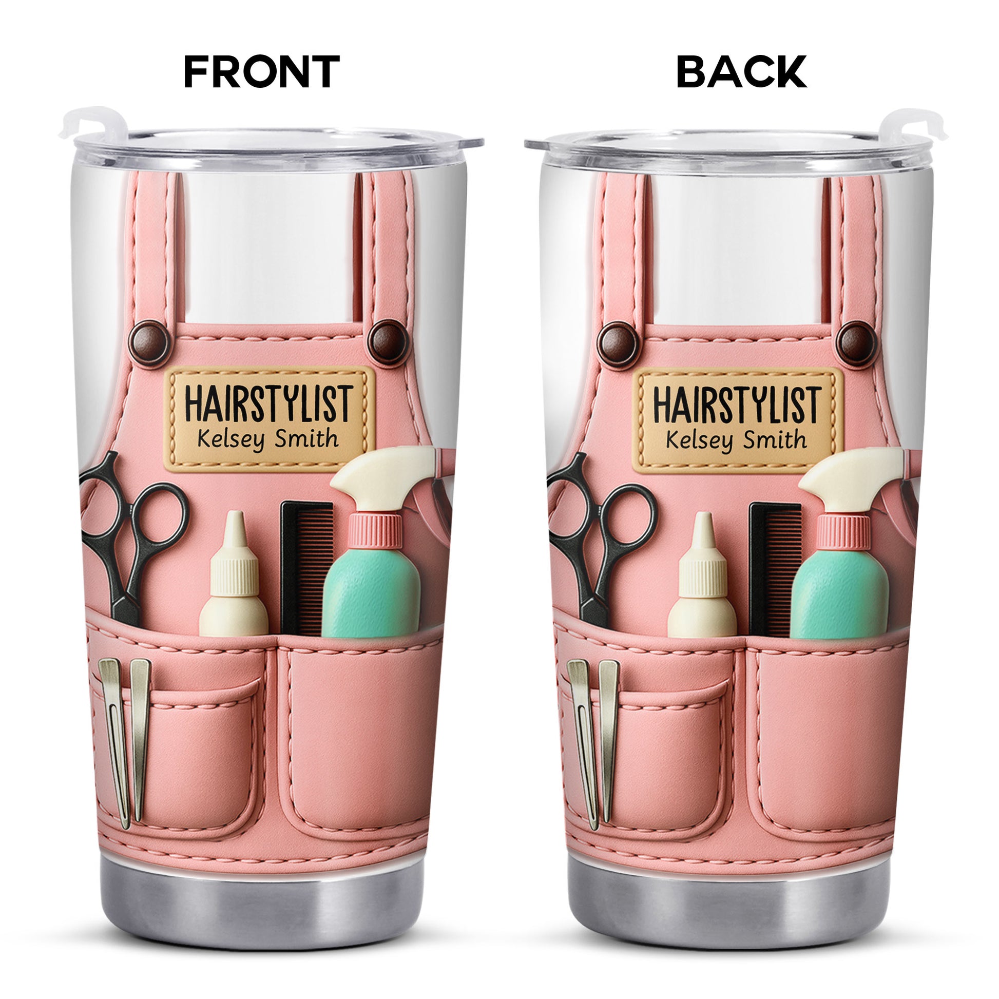 Personalized Tumbler For Hairstylists With Scissors And Hairbrush