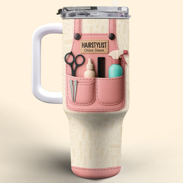 Hairstylist Tumbler With Scissors, Hair Dryer, Comb
