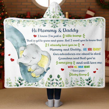 Hi Mommy & Daddy, Little Elephant With Hearts And Leaves