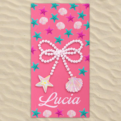 Personalized Beach Towel With Seashells And Starfish Design