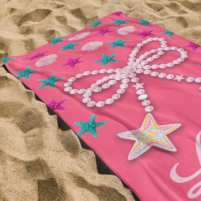 Personalized Beach Towel With Seashells And Starfish Design