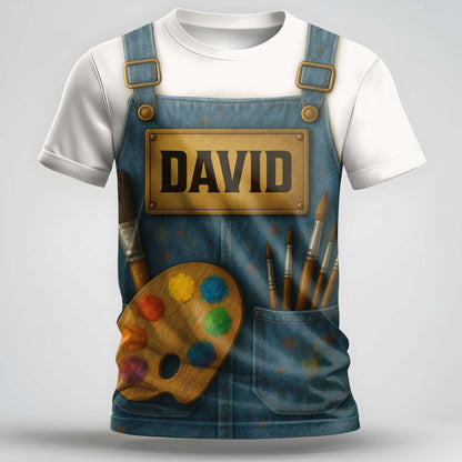Create Your Personalized Artist T-Shirt With Custom Name, Paintbrush And Palette