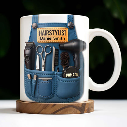 Gift A Unique Personalized Mug For Stylish Hairdressers, Hairstyling Tools And Barber's Apron