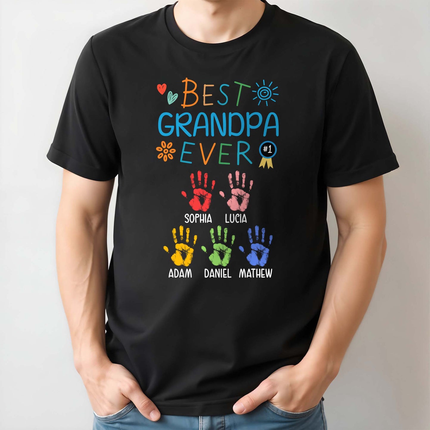 Best Grandpa Ever With Colorful Handprints