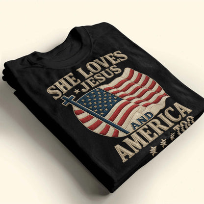 She Loves Jesus And America Too Cross and Flag Design