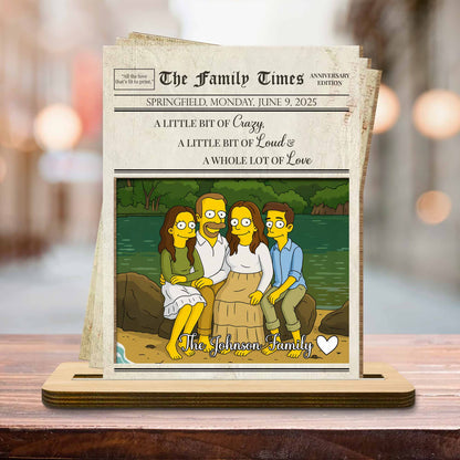 Portrait de famille « Un peu de folie, de bruit et d'amour » - Plaque en bois personnalisée à 2 couches avec base plate - FAM402_WPLA