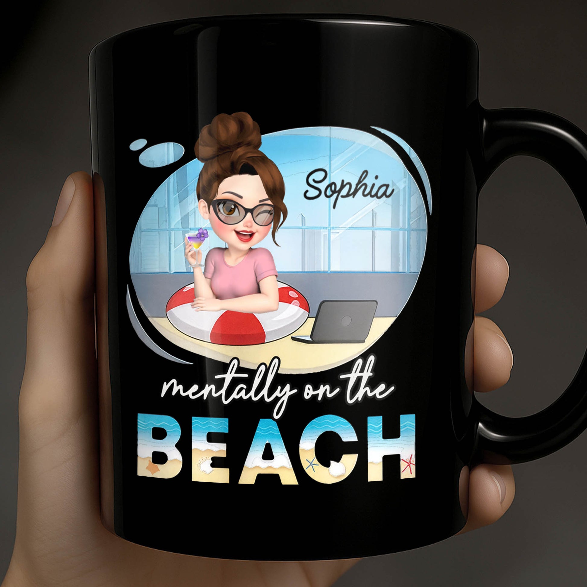 Mentally On The Beach With Laptop And Office Chair