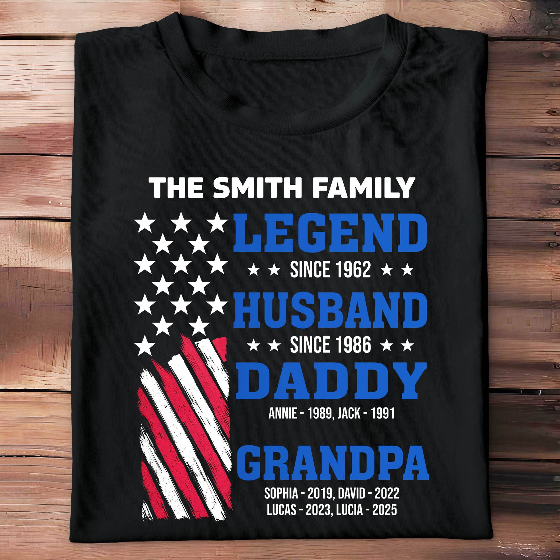 Legend Since [Year], Husband, Daddy, Grandpa with Stars and Stripes