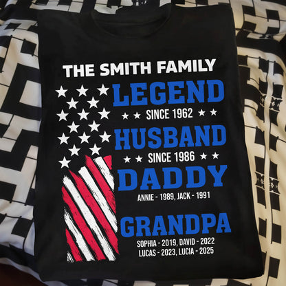 Legend Since [Year], Husband, Daddy, Grandpa with Stars and Stripes