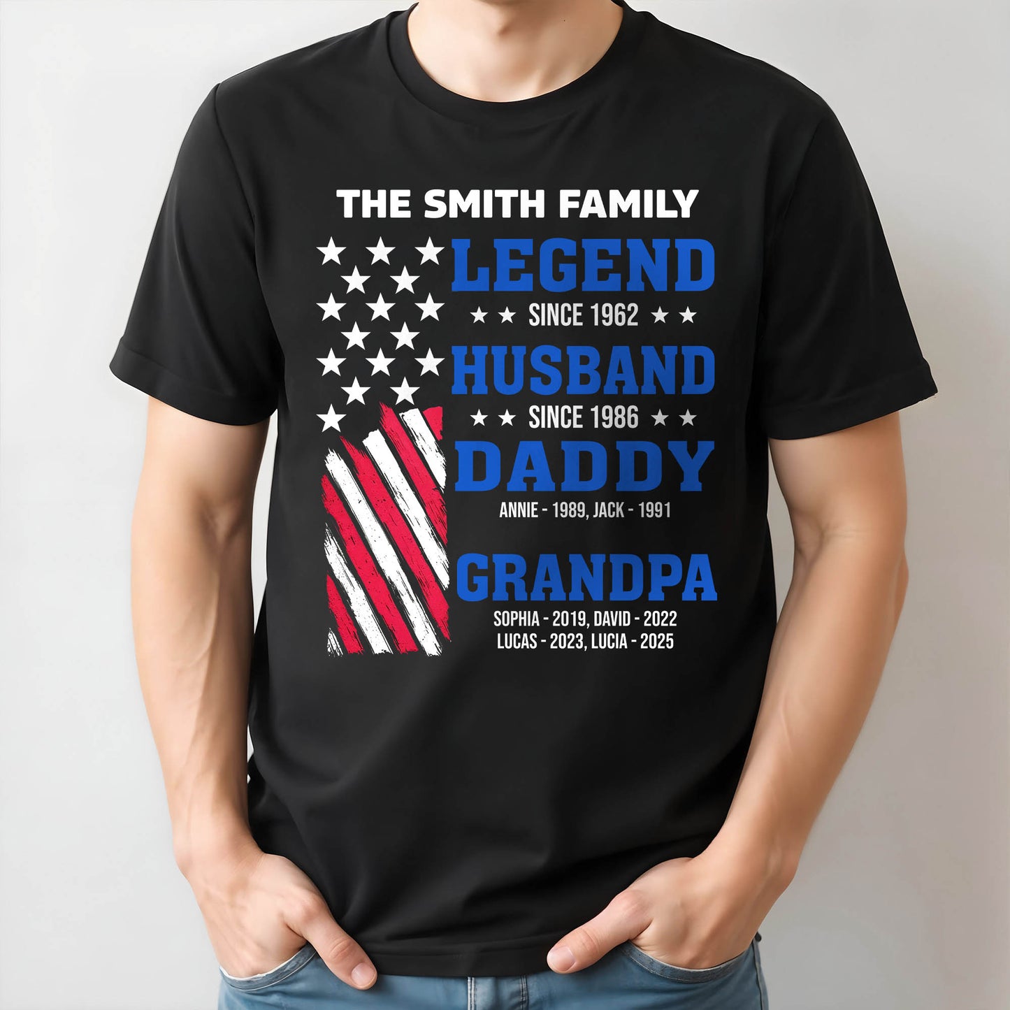 Legend Since [Year], Husband, Daddy, Grandpa with Stars and Stripes
