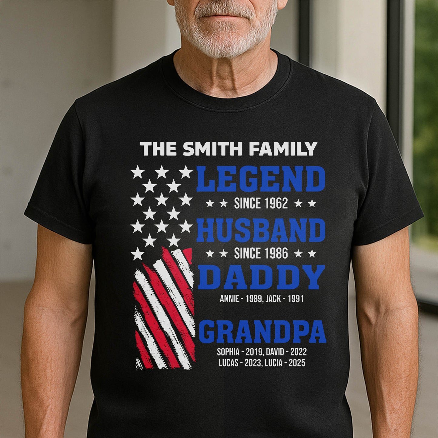 Legend Since [Year], Husband, Daddy, Grandpa with Stars and Stripes