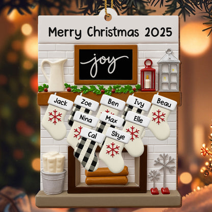 Merry Christmas Joy Stockings and Lantern - Personalized Custom Wood Ornament, Custom Shaped - FAM423_WDO