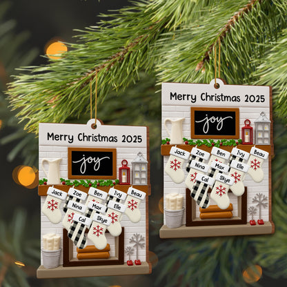 Merry Christmas Joy Stockings and Lantern - Personalized Custom Wood Ornament, Custom Shaped - FAM423_WDO