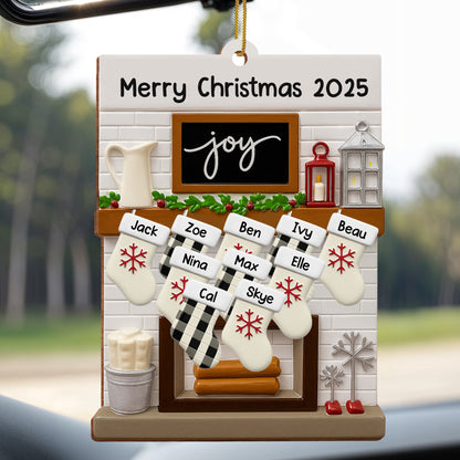 Merry Christmas Joy Stockings and Lantern - Personalized Custom Wood Ornament, Custom Shaped - FAM423_WDO