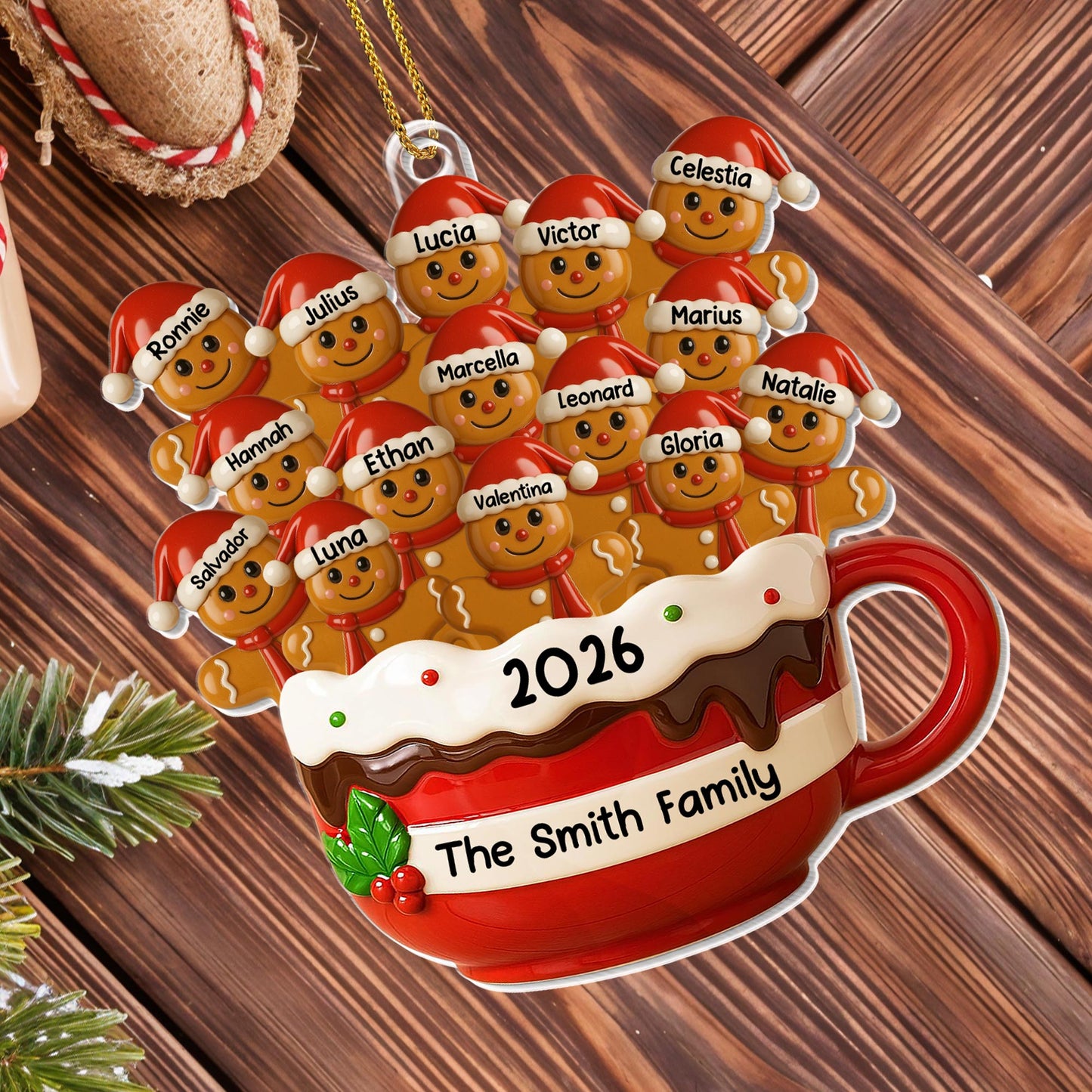 The Smith Family Gingerbread Hot Chocolate Cup - Personalized Custom Acrylic Ornament, Christmas Gift - FAM427_ACO