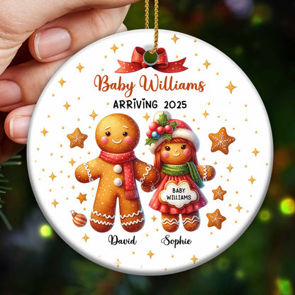 Celebrate the Sweet Arrival, Gingerbread Figures Ornament - Personalized Custom Ceramic Ornament With Round Shape - FAM444_RCE
